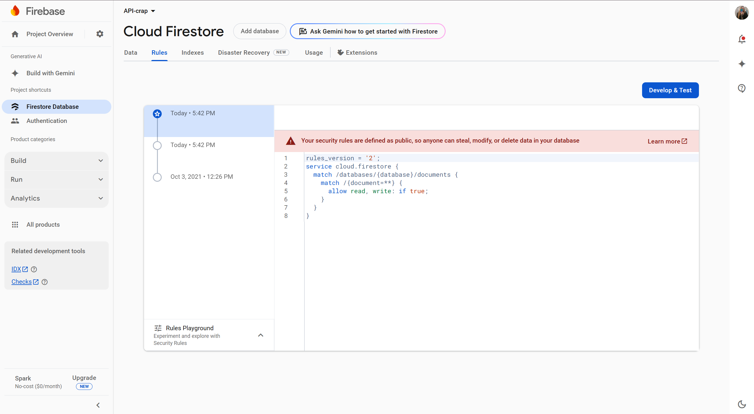 firebase-rules andmete talletamine