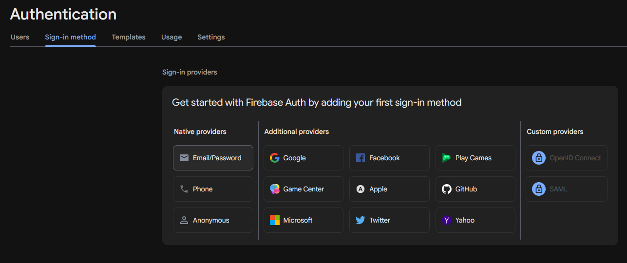 Firebase veebilehelt "Email / Password"